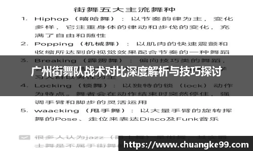 广州街舞队战术对比深度解析与技巧探讨